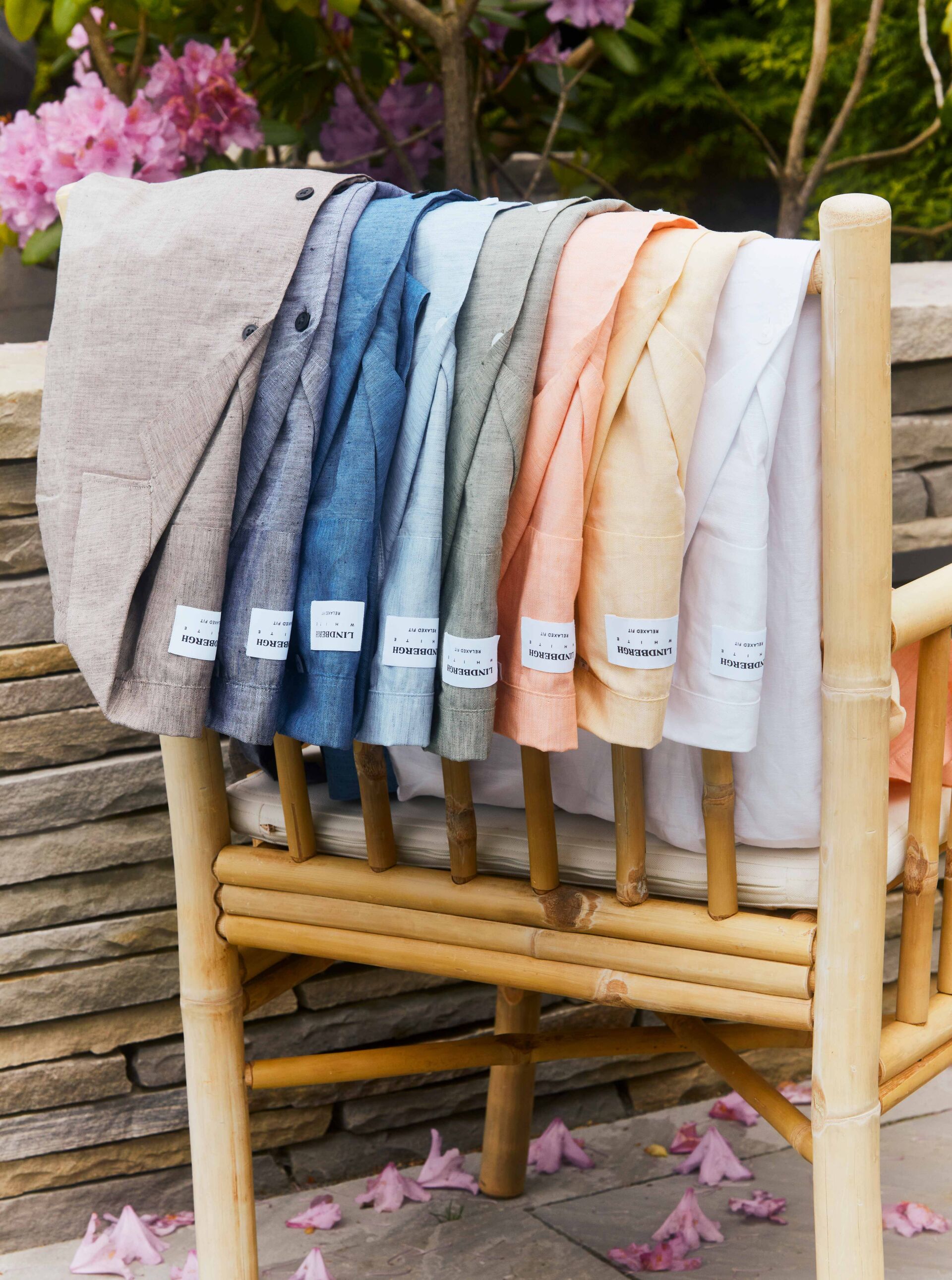 Pastel coloured Lindbergh linen shirts on chair